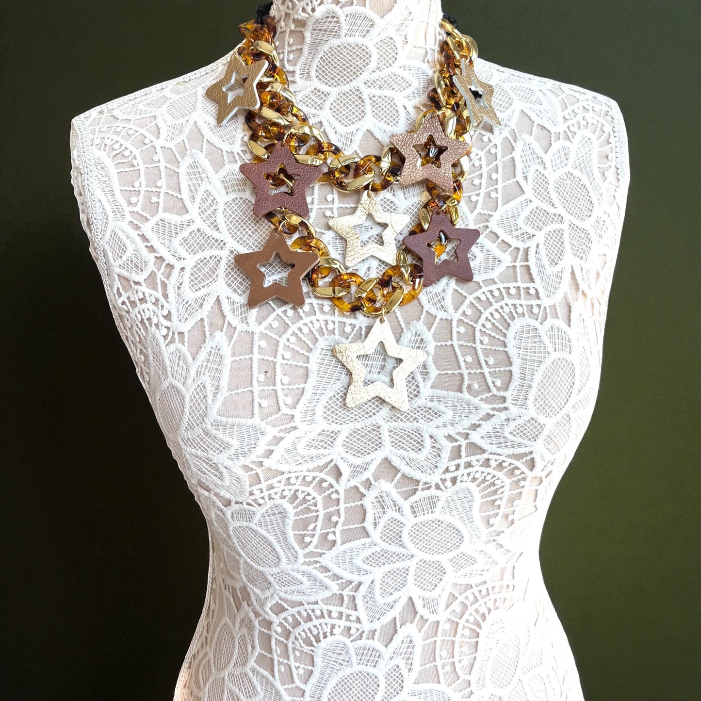 LEATHER STARS NECKLACE