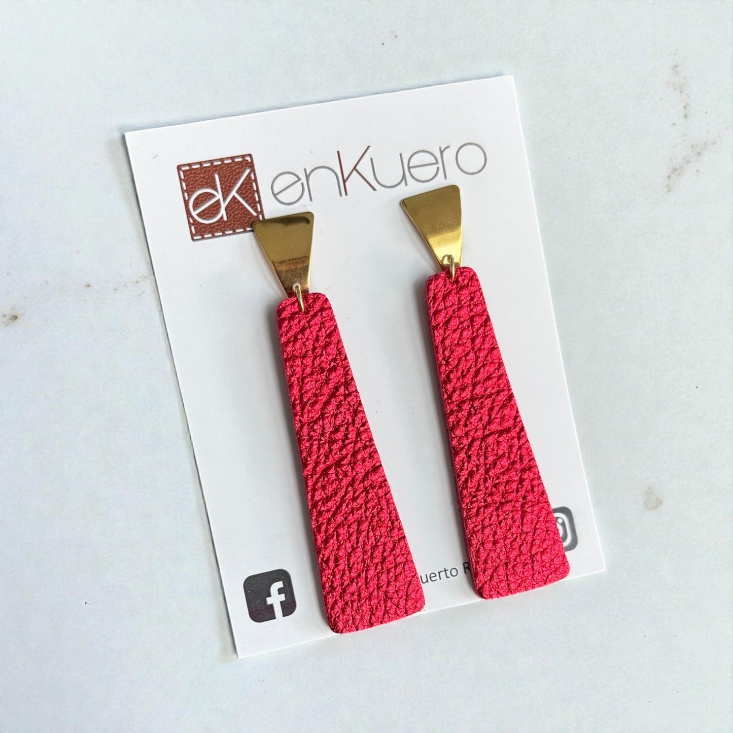 METALLIC RED LEATHER EARRINGS