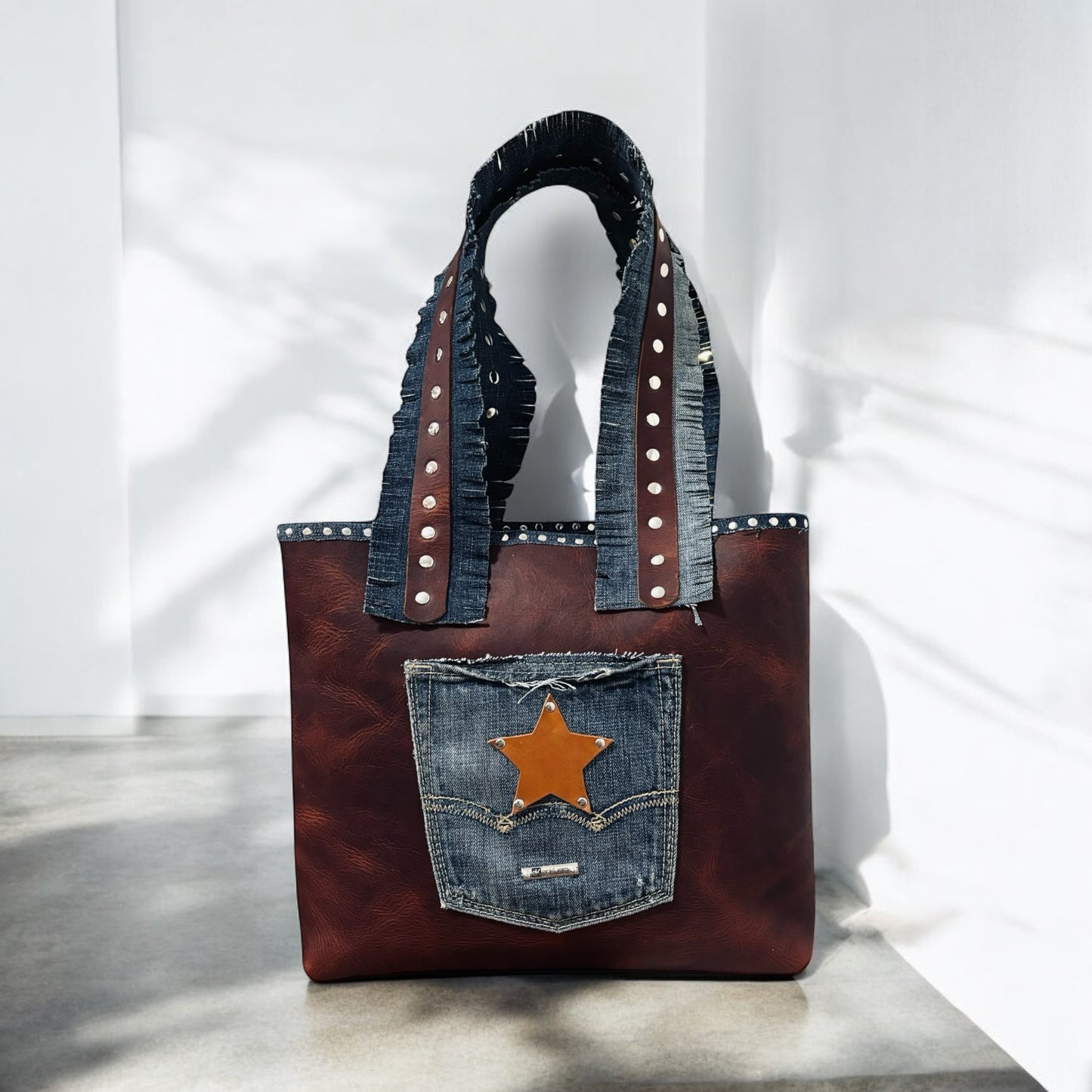 DENIM / LEATHER TOTE BAG