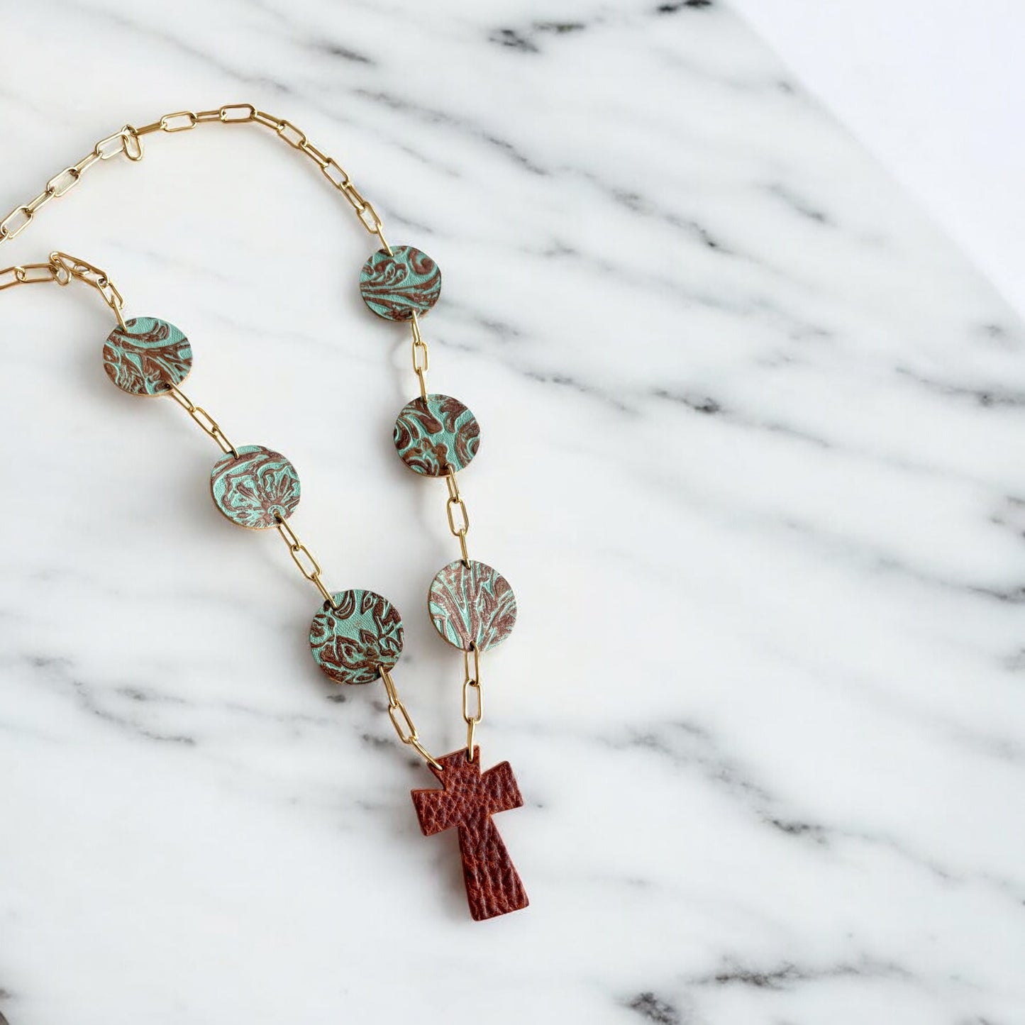 LEATHER CROSS NECKLACE