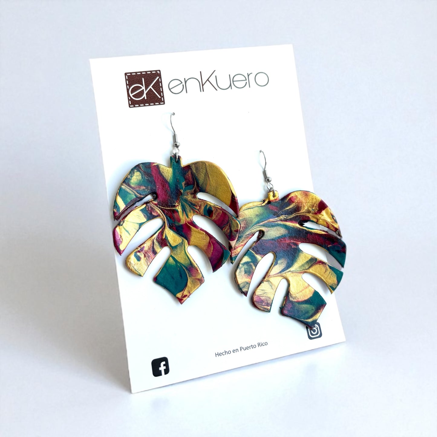 HAND PAINTED MONSTERA LEAF EARRINGS