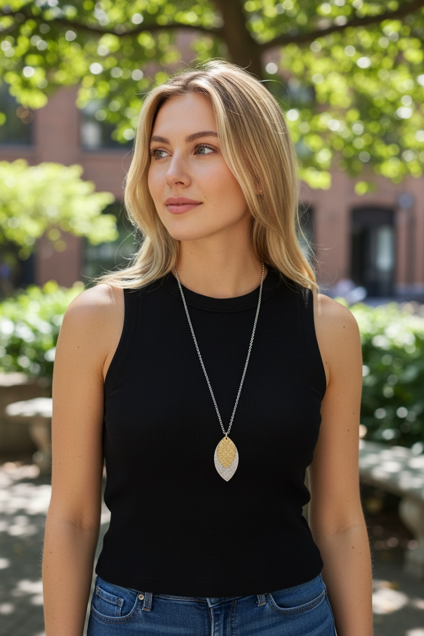 TWO TONE LEAVES NECKLACE