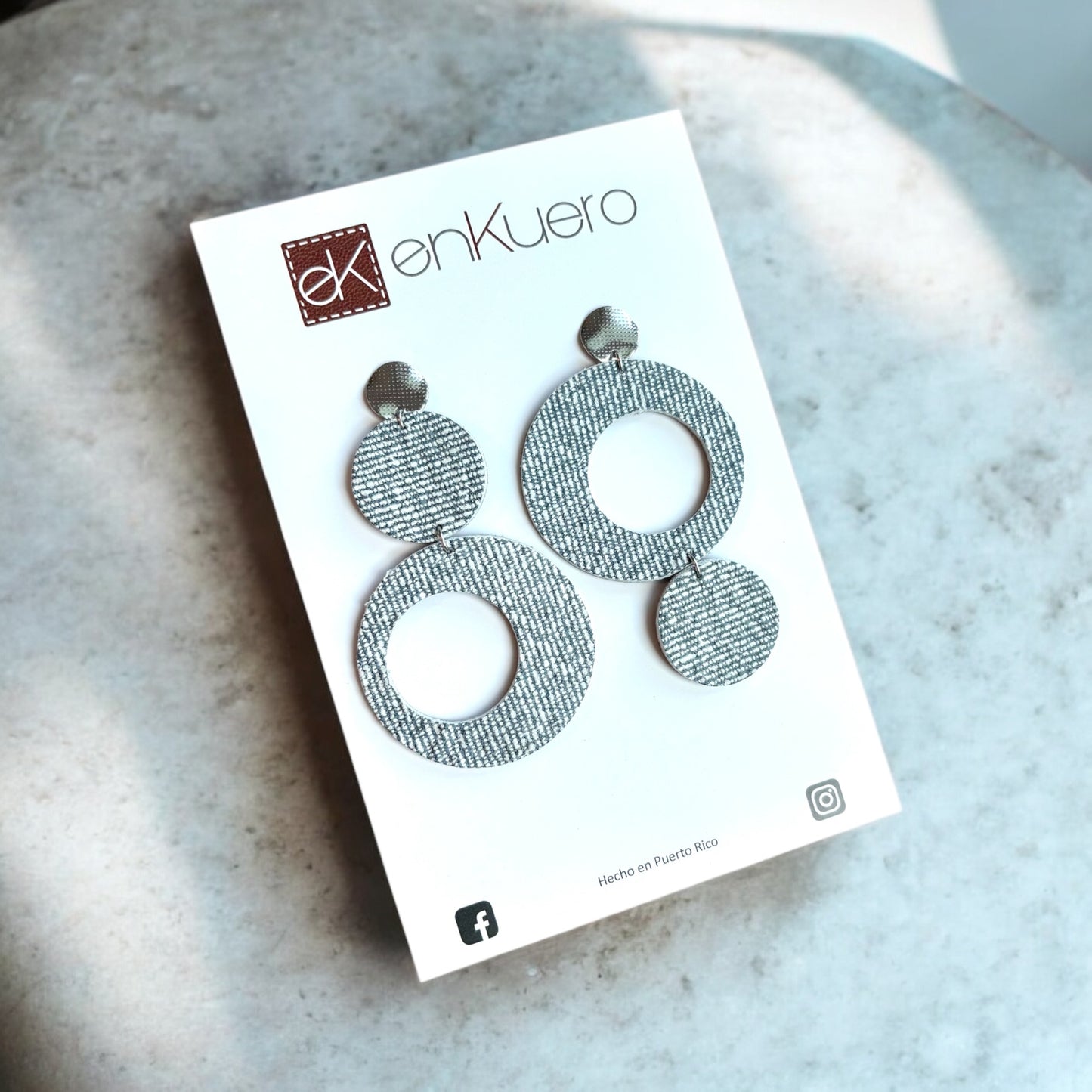 DENIM LEATHER CIRCLES EARRINGS