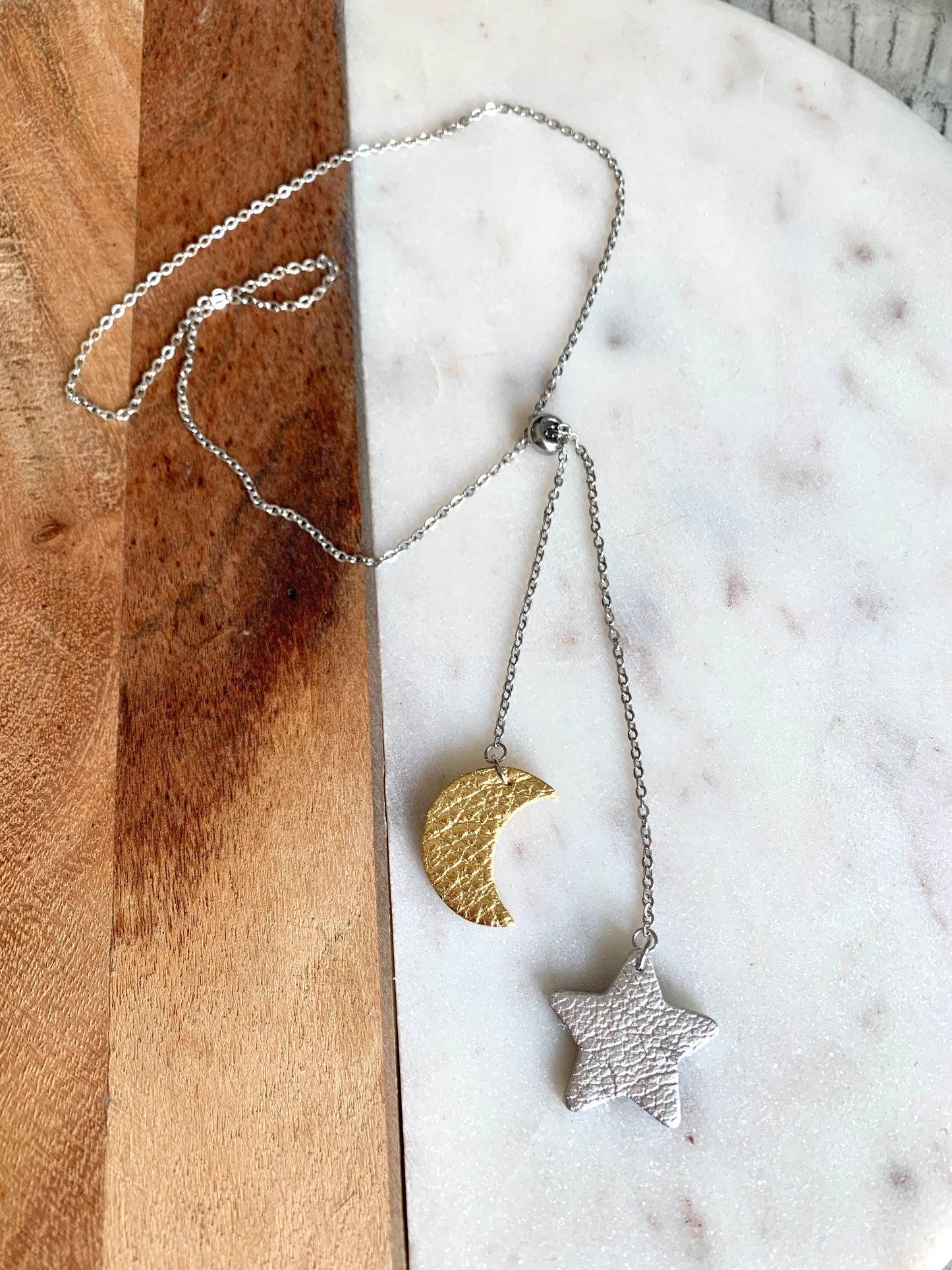 LEATHER STAR / MOON NECKLACE