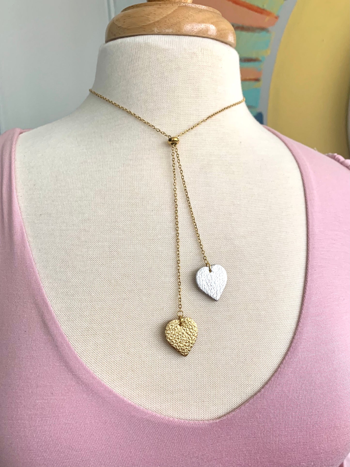 LEATHER HEARTS NECKLACE