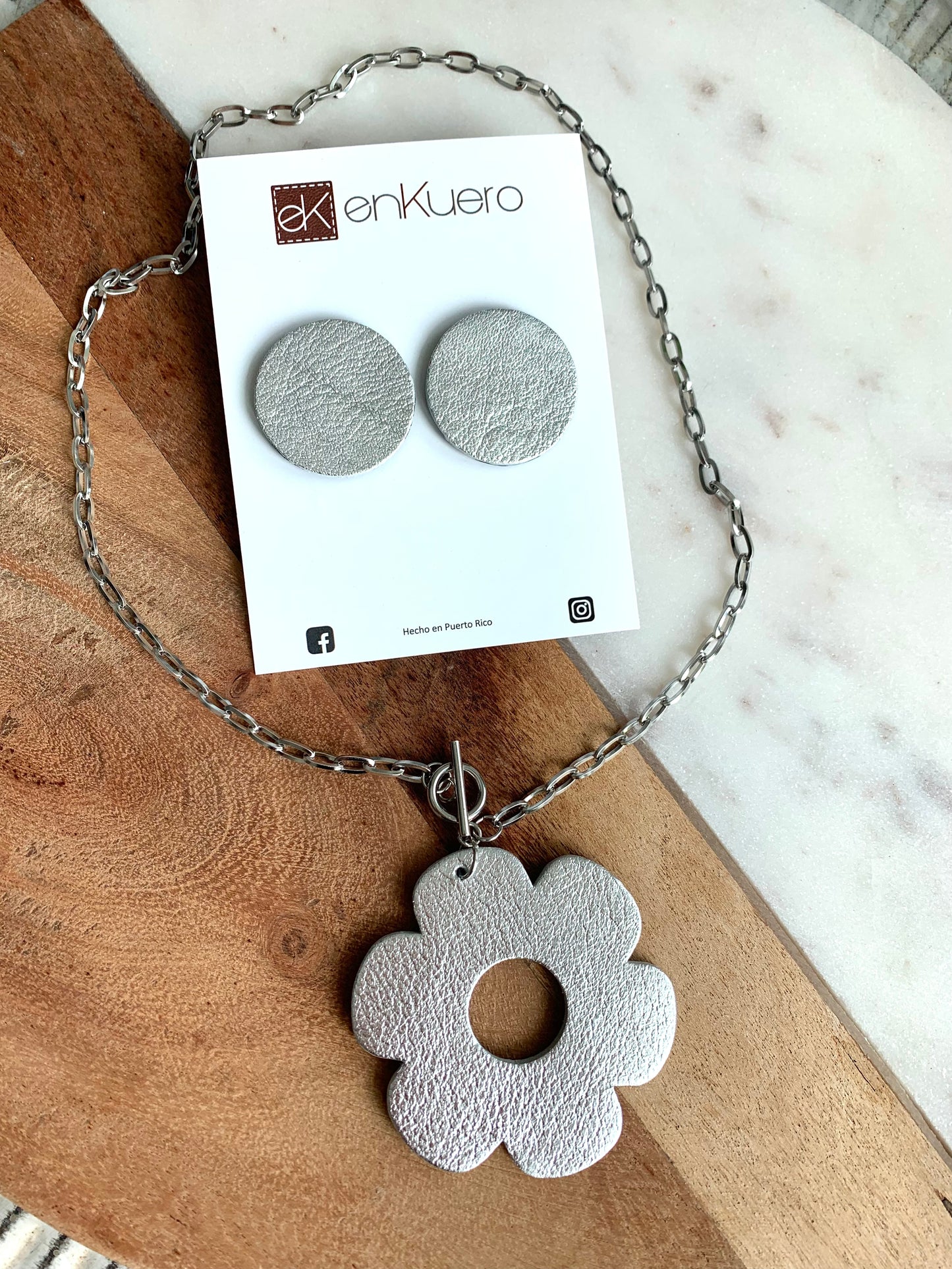 Leather Earrings and Necklace Set