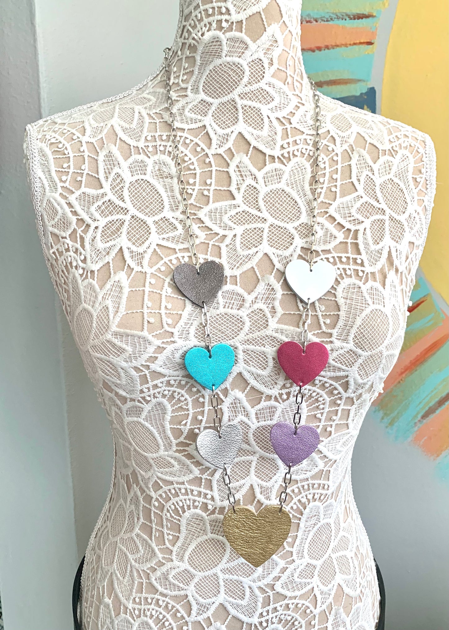 LEATHER HEARTS NECKLACE