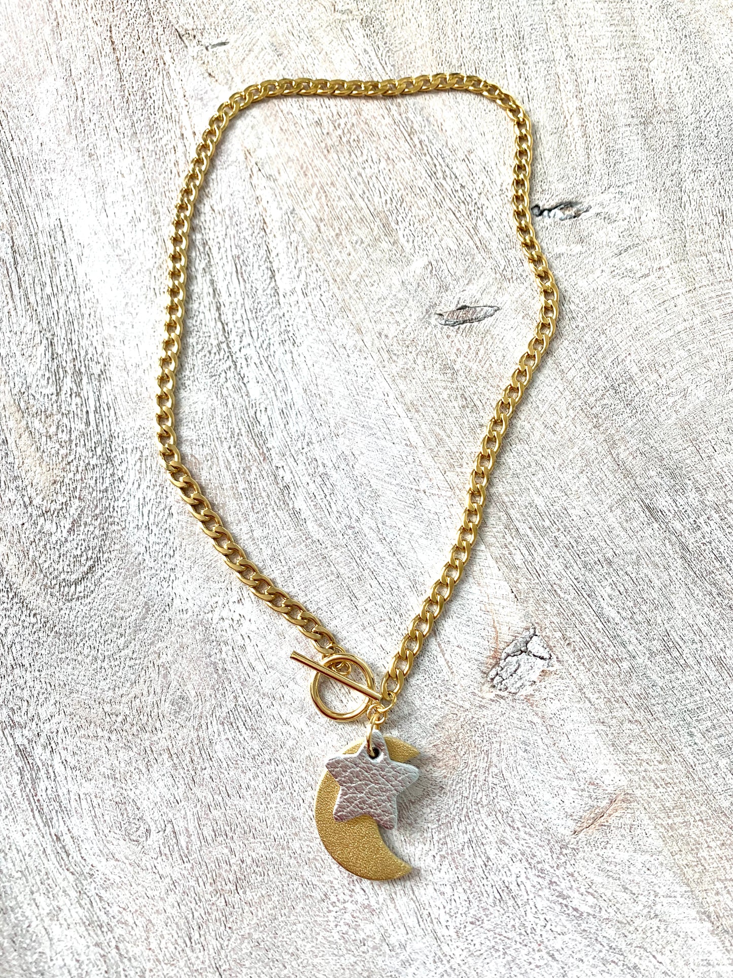 LEATHER STAR / MOON NECKLACE