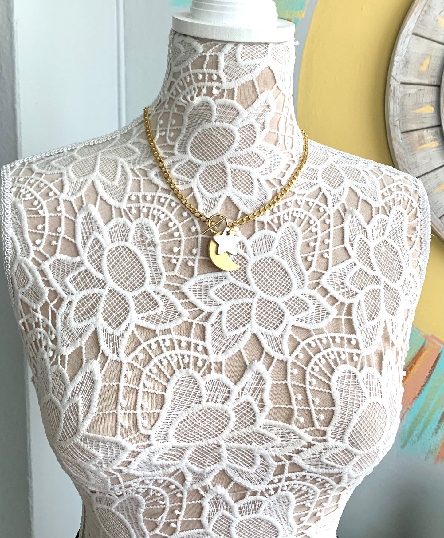 LEATHER STAR / MOON NECKLACE