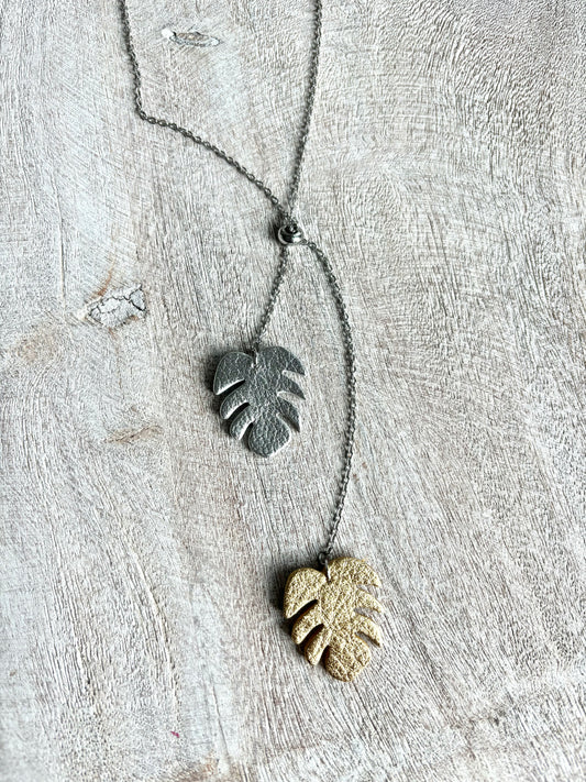 LEATHER MONSTERA NECKLACE