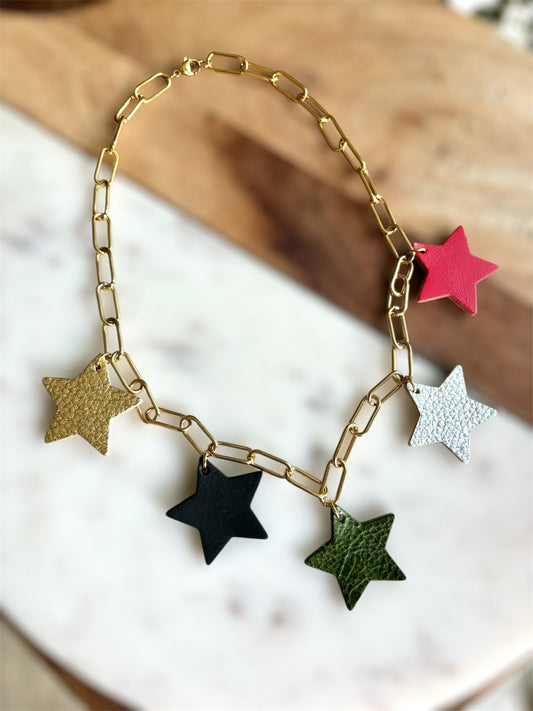 LEATHER STARS NECKLACE