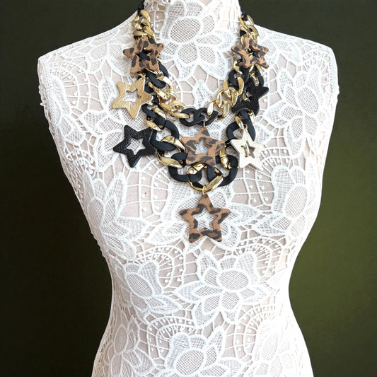 LEATHER STARS NECKLACE