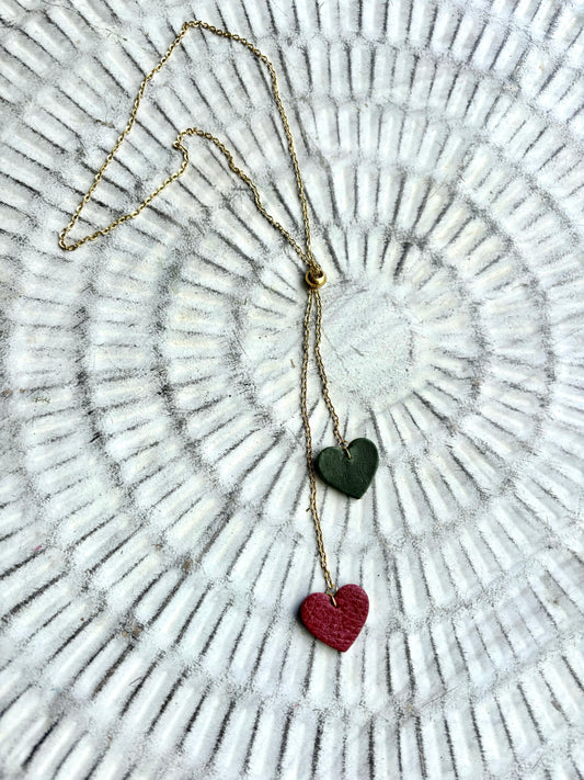 LEATHER HEARTS NECKLACE