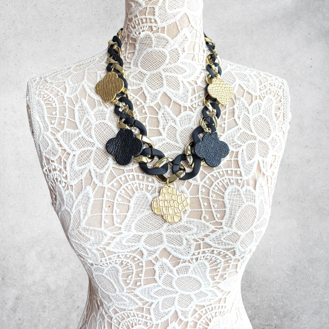 LEATHER CLOVER NECKLACE