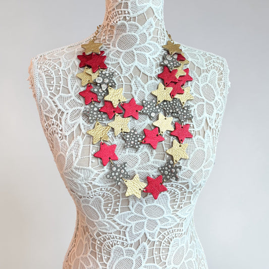 LEATHER STARS NECKLACE