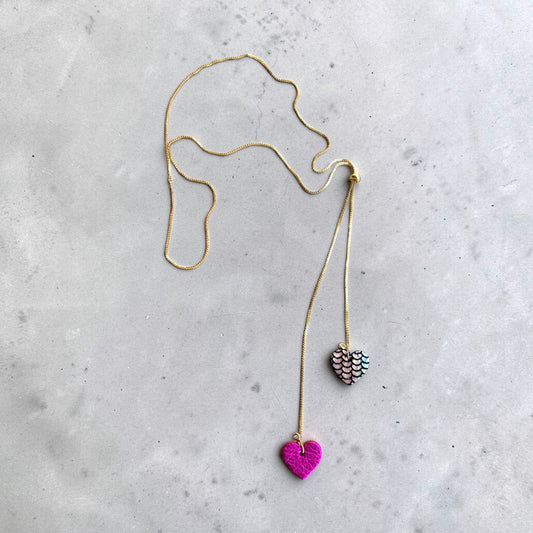 SLIDER LEATHER HEARTS NECKLACE