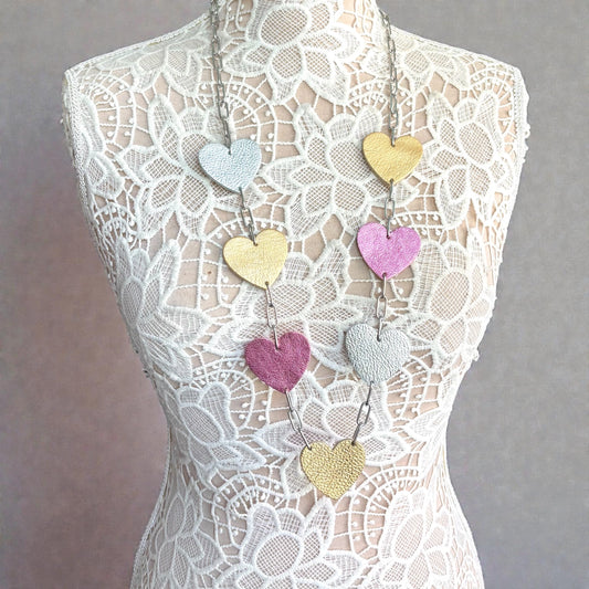 LEATHER HEARTS NECKLACE