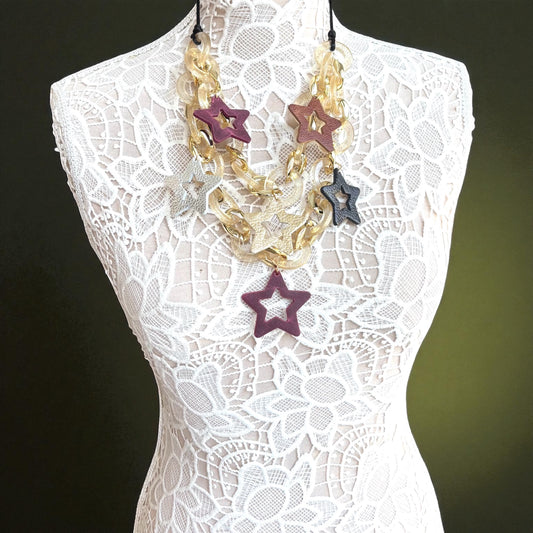 LEATHER STARS NECKLACE