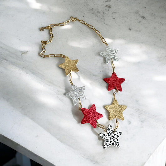 LEATHER STARS NECKLACE