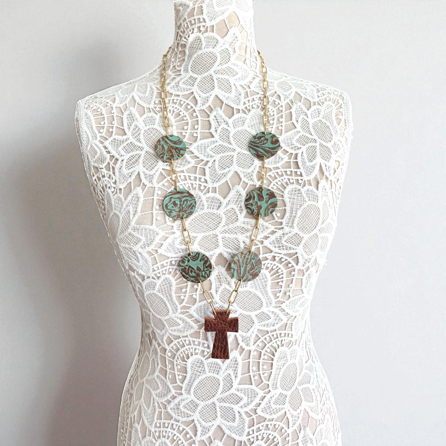 LEATHER CROSS NECKLACE