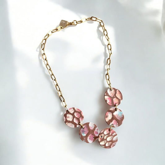 EMBOSSED LEATHER CIRCLES NECKLACE