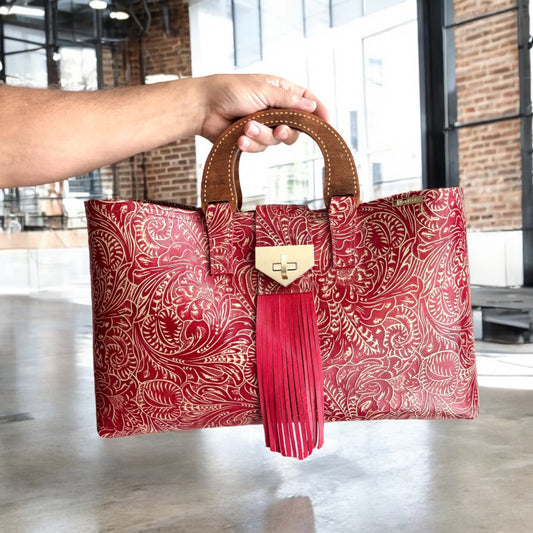 EMBOSSED LEATHER TOTE BAG