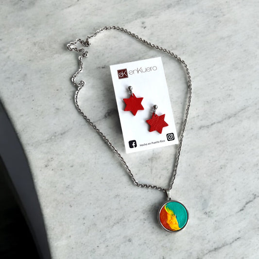 LEATHER EARRINGS AND NECKLACE SET