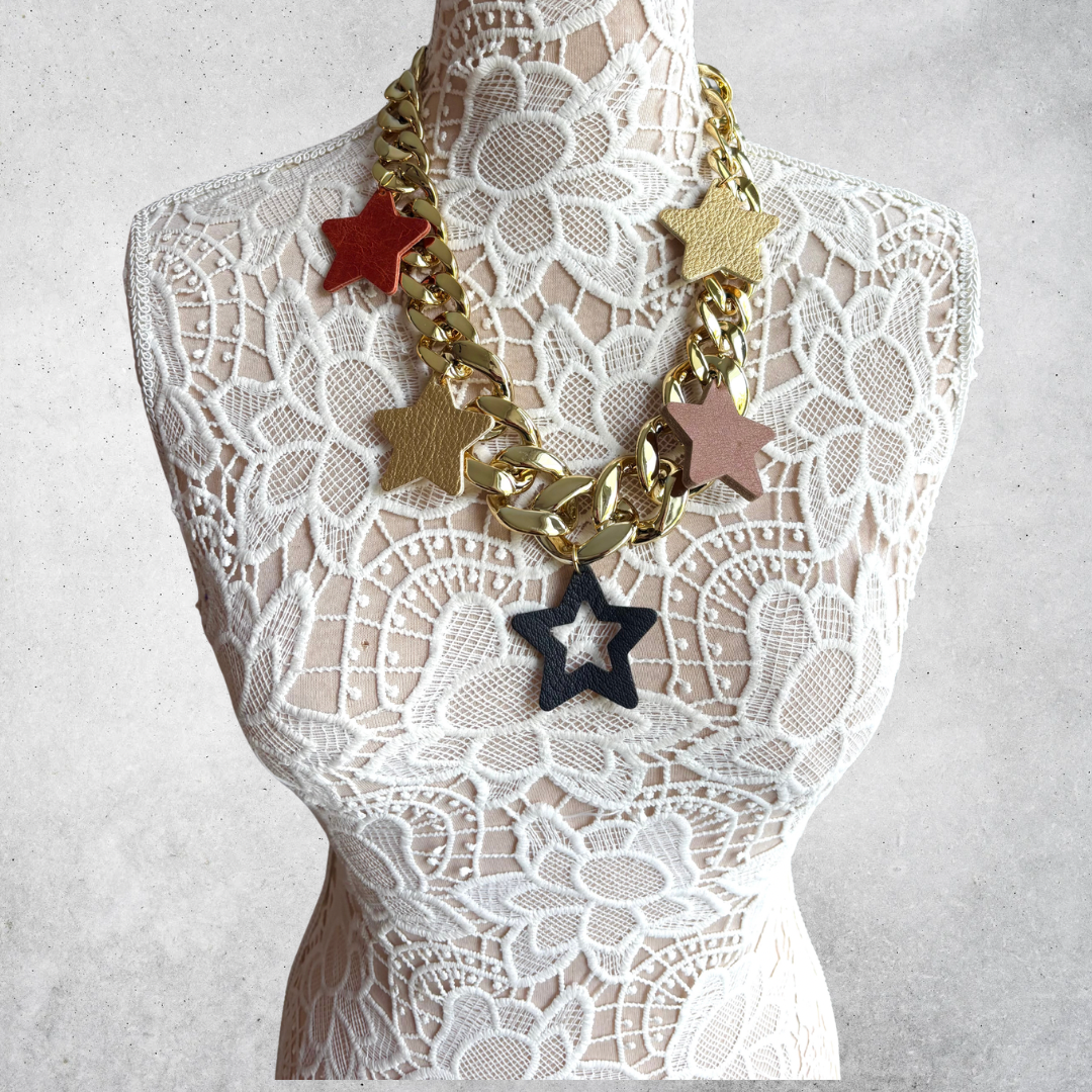 LEATHER STARS NECKLACE