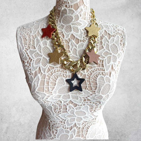 LEATHER STARS NECKLACE