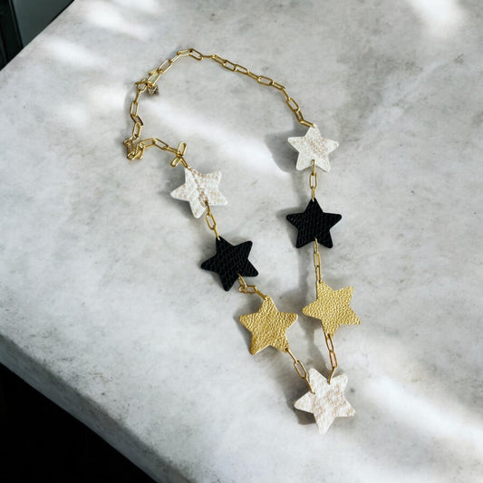 LEATHER STARS NECKLACE