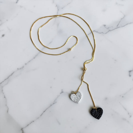 SLIDER LEATHER HEARTS NECKLACE