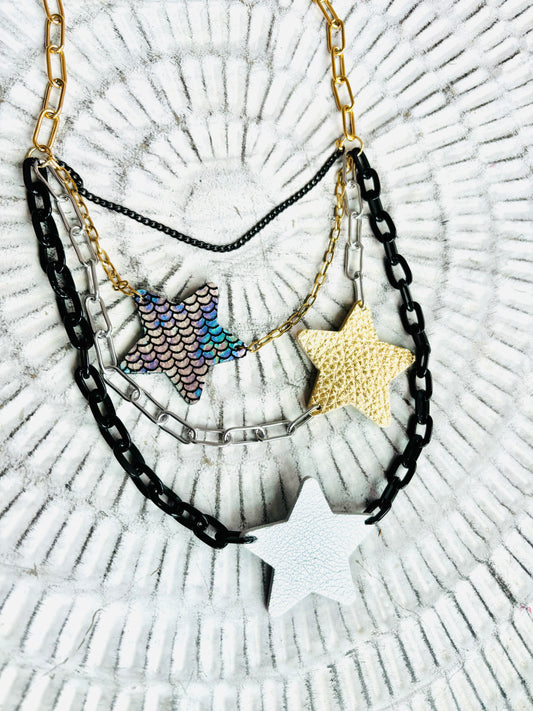 LEATHER STARS NECKLACE