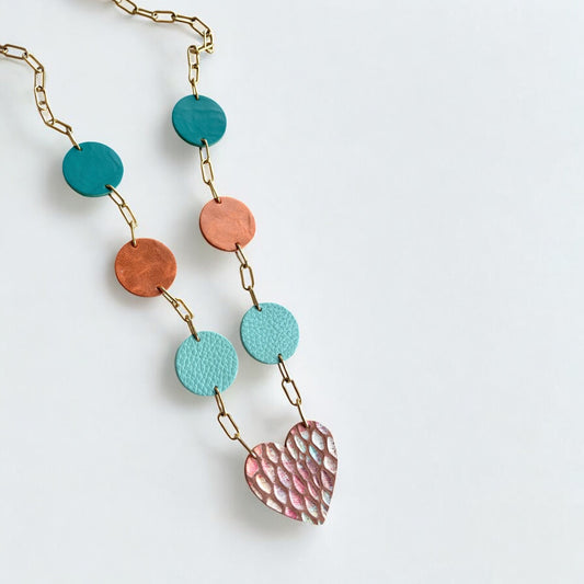 EMBOSSED LEATHER HEART NECKLACE