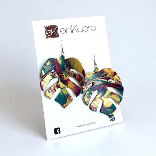 HAND PAINTED MONSTERA LEAF EARRINGS