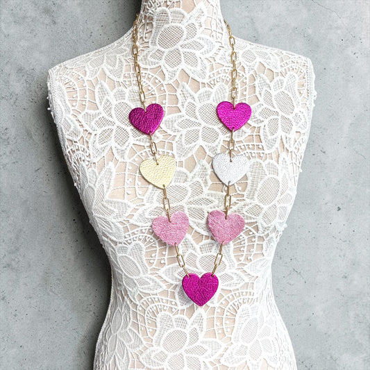 LEATHER HEARTS NECKLACE