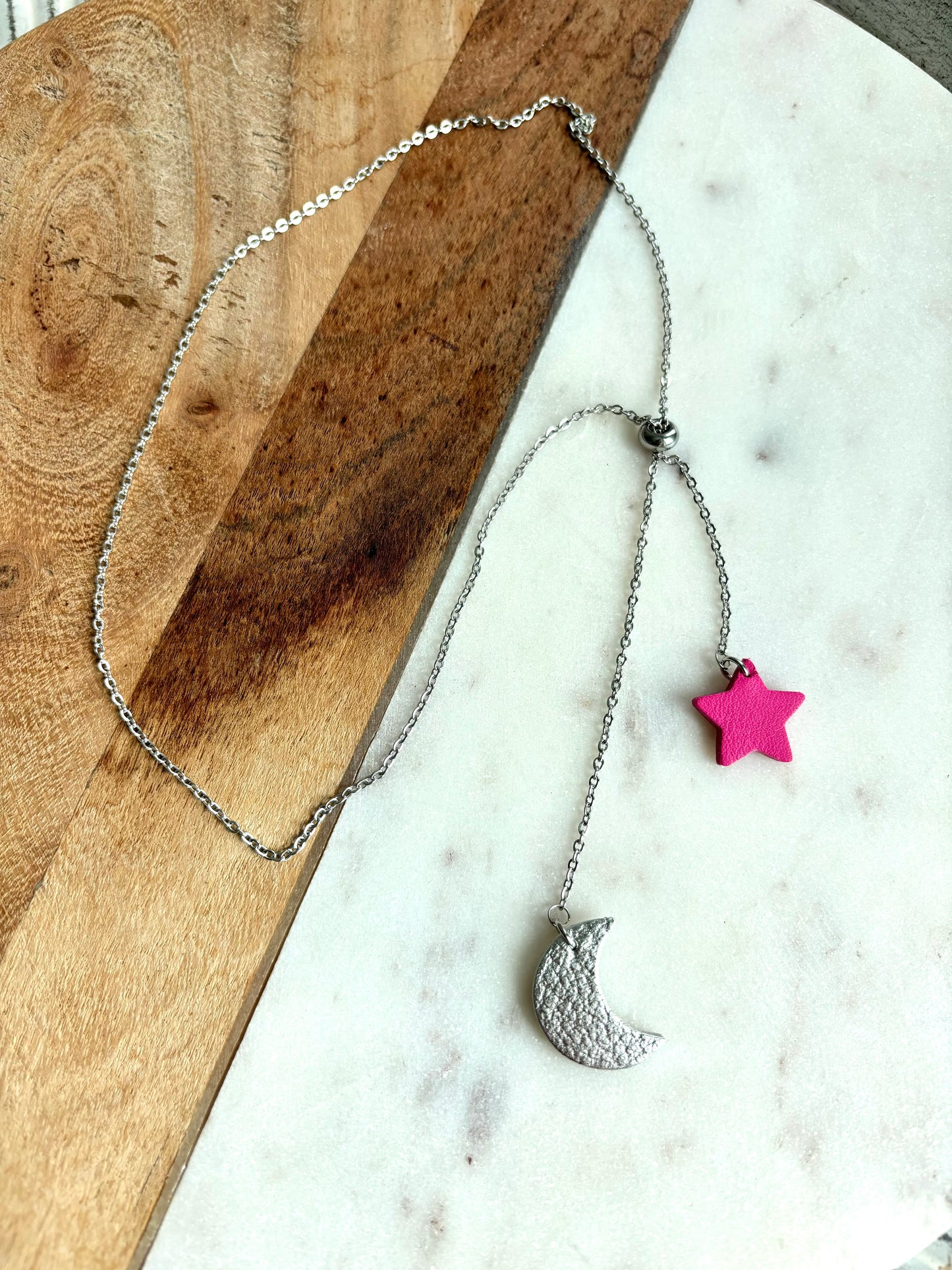 LEATHER STAR / MOON NECKLACE