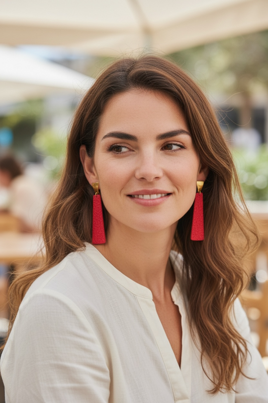 METALLIC RED LEATHER EARRINGS
