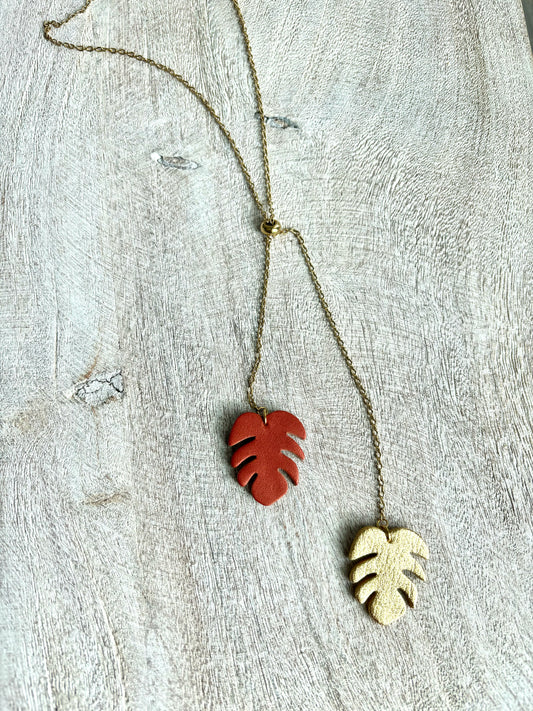 LEATHER MONSTERA NECKLACE