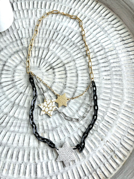 LEATHER STARS NECKLACE