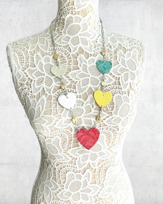 LEATHER HEARTS NECKLACE