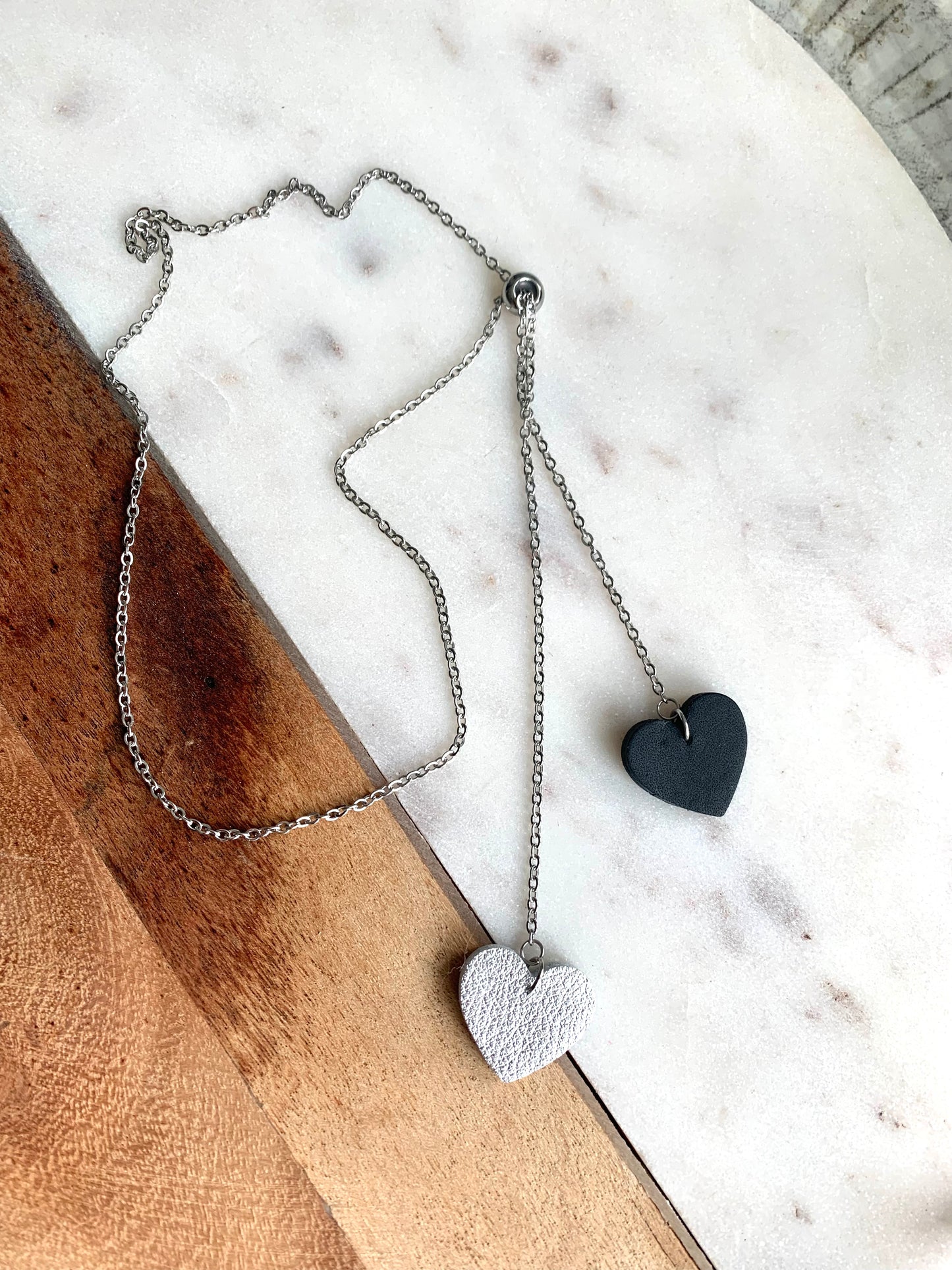LEATHER HEARTS NECKLACE