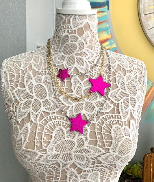 LEATHER STARS NECKLACE